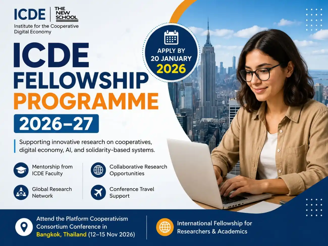 ICDE Fellowship Programme 2026–27 featured image highlighting international research fellowship, eligibility, benefits, application deadline, and academic opportunities at The New School.