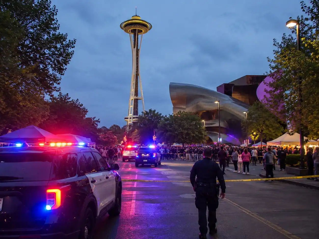 Seattle police responding to the Seattle Center shooting during the Bite of Seattle festival near the Space Needle.