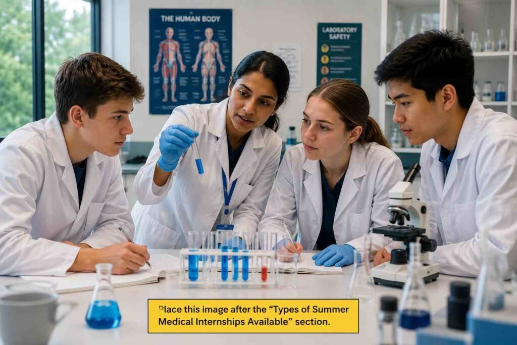 High school students participating in a medical research internship during a summer healthcare program